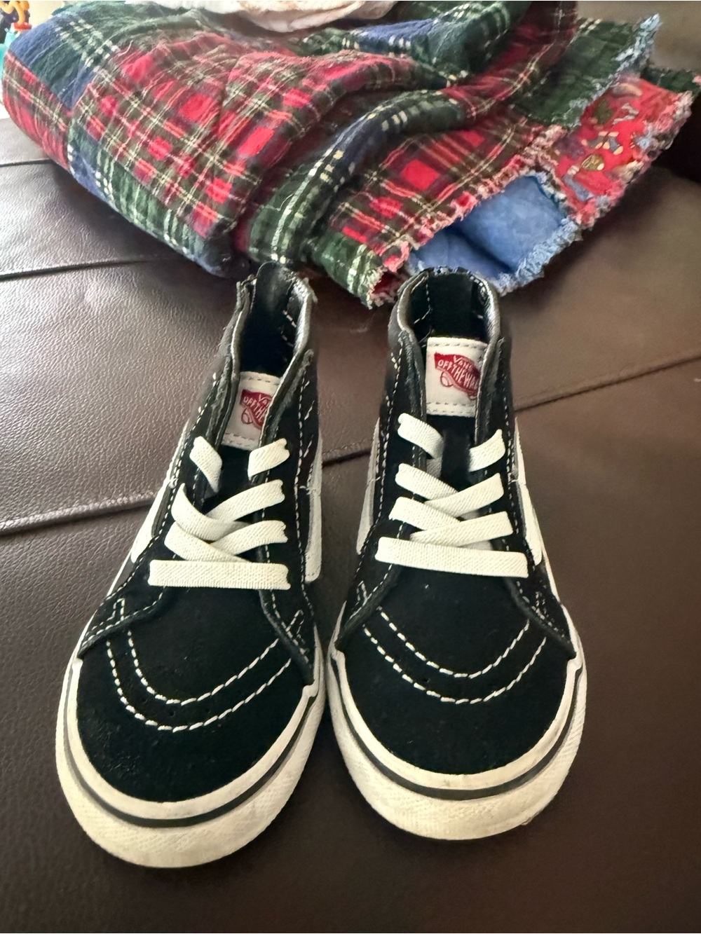 Vans Kids Black and White High-Top Skate Shoes